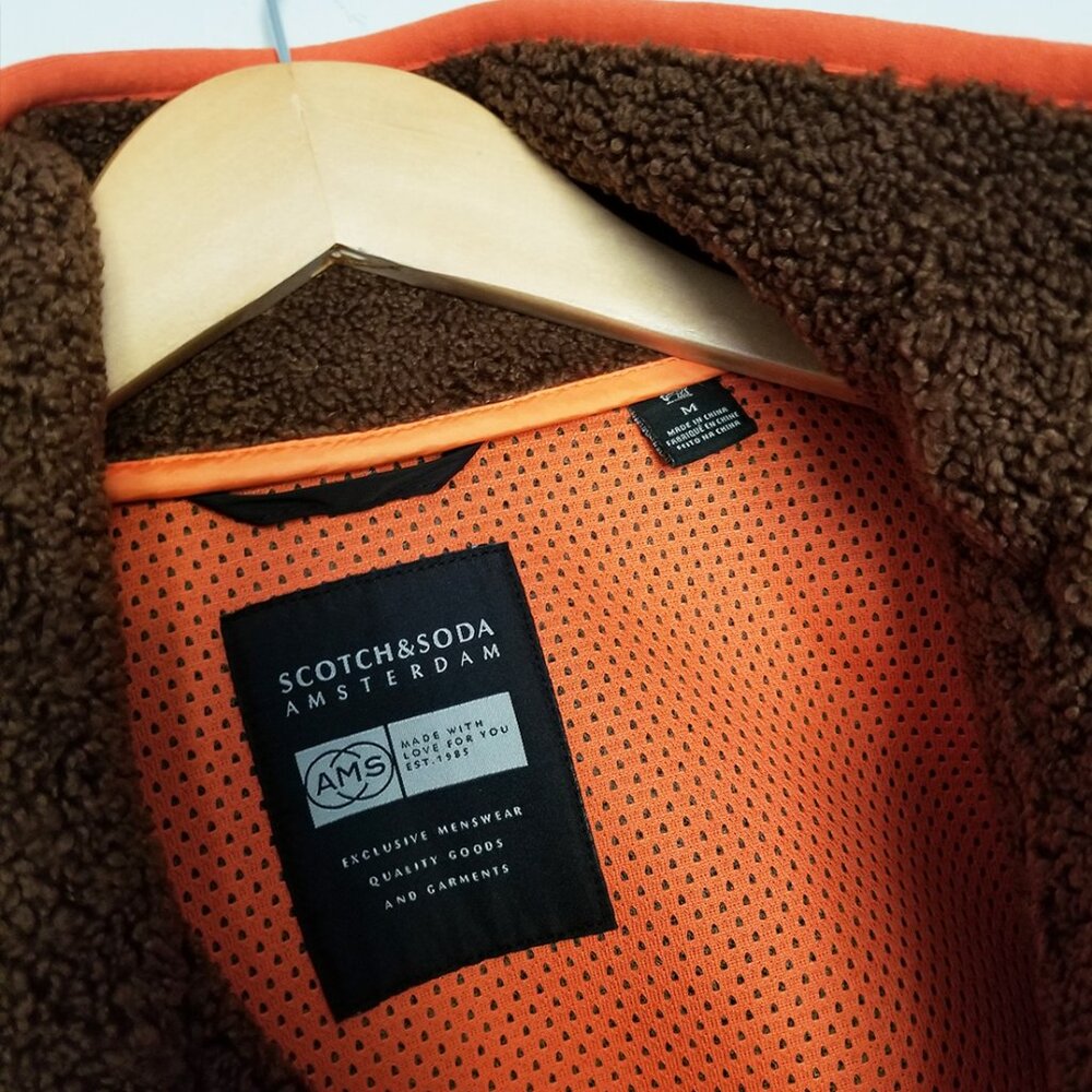 Scotch & Soda Zip-Up Color Block Teddy Fleece Jacket Brown Black Men's M $195 - Picture 13 of 16